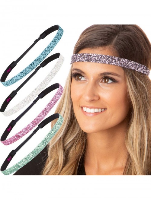 Headbands Womens Adjustable Glitter Headband - Skinny Seafoam/Light Pink/Pearl/Light Blue/Gunmetal 5pk - CR18Y7LG5ZE $26.05