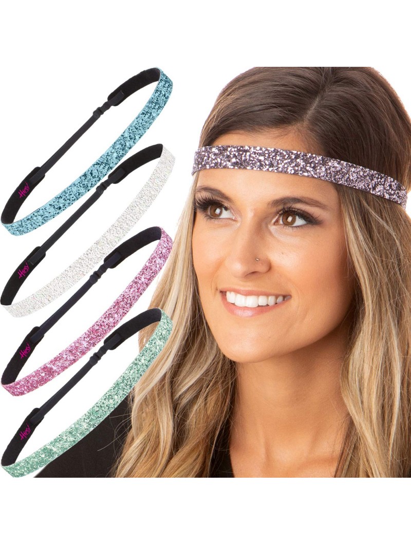 Headbands Womens Adjustable Glitter Headband - Skinny Seafoam/Light Pink/Pearl/Light Blue/Gunmetal 5pk - CR18Y7LG5ZE $26.05