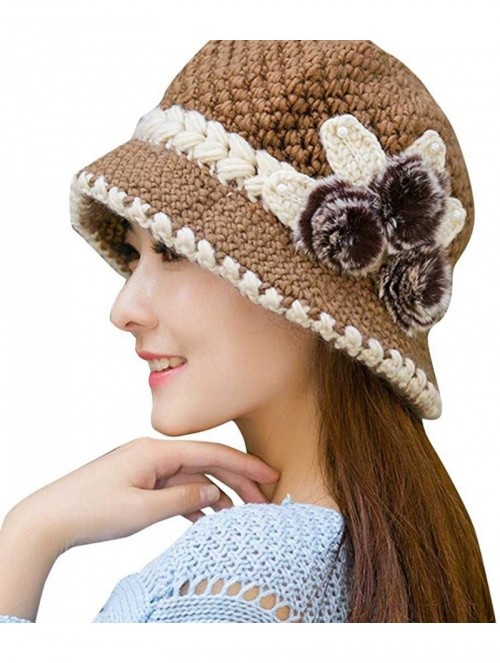 Skullies & Beanies Women Ladies Winter Knitting Hat Warm Artificial Wool Snow Ski Caps With Visor - U-khaki - CY189T6DGG7 $12.07