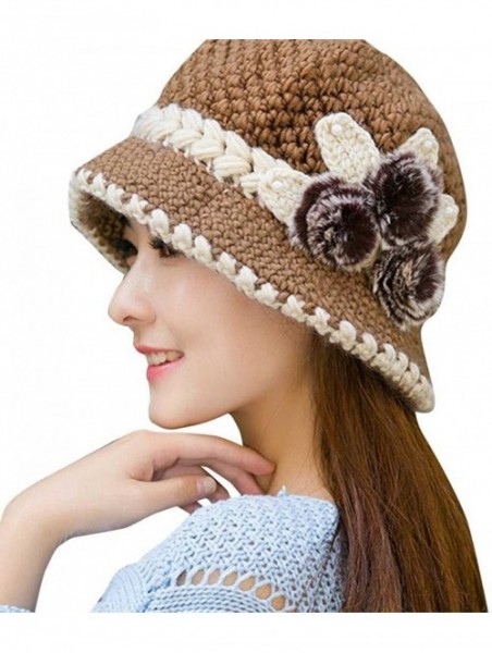 Skullies & Beanies Women Ladies Winter Knitting Hat Warm Artificial Wool Snow Ski Caps With Visor - U-khaki - CY189T6DGG7 $12.07