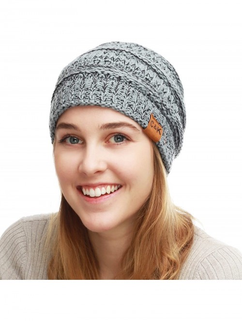 Skullies & Beanies Soft Stretch Cable Knit Warm Chunky Beanie Skully Winter Hat - 2. Two Tone Grey - CQ186UK6GZG $13.69