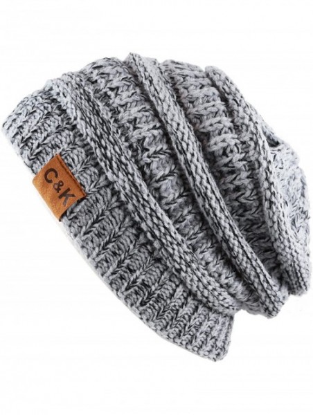 Skullies & Beanies Soft Stretch Cable Knit Warm Chunky Beanie Skully Winter Hat - 2. Two Tone Grey - CQ186UK6GZG $13.69