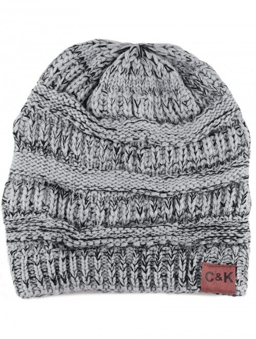 Skullies & Beanies Soft Stretch Cable Knit Warm Chunky Beanie Skully Winter Hat - 2. Two Tone Grey - CQ186UK6GZG $13.69