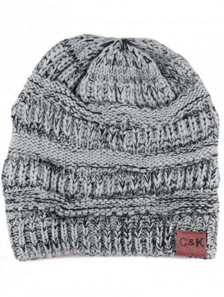 Skullies & Beanies Soft Stretch Cable Knit Warm Chunky Beanie Skully Winter Hat - 2. Two Tone Grey - CQ186UK6GZG $13.69