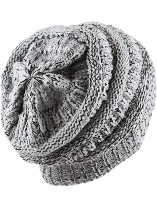 Skullies & Beanies Soft Stretch Cable Knit Warm Chunky Beanie Skully Winter Hat - 2. Two Tone Grey - CQ186UK6GZG $13.69