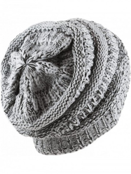 Skullies & Beanies Soft Stretch Cable Knit Warm Chunky Beanie Skully Winter Hat - 2. Two Tone Grey - CQ186UK6GZG $13.69