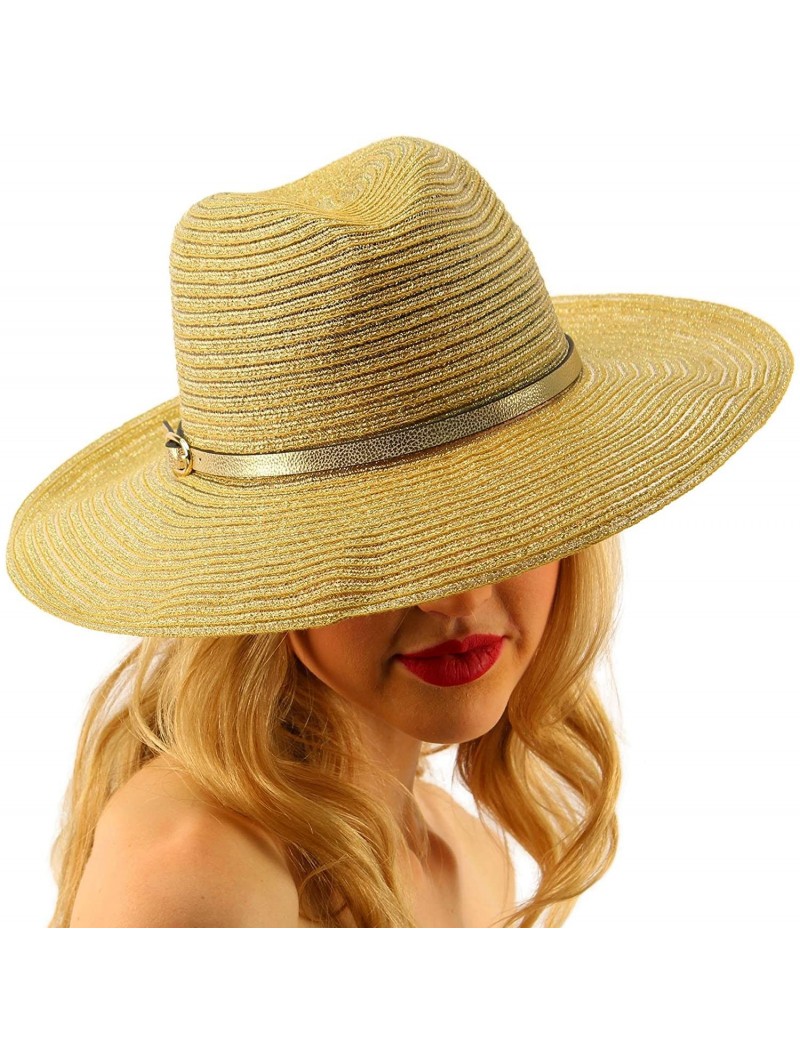 Fedoras Summer Metallic Light Airy Fedora Panama Derby Beach Pool Sun Hat - Gold - C117XQ87I5K $25.38