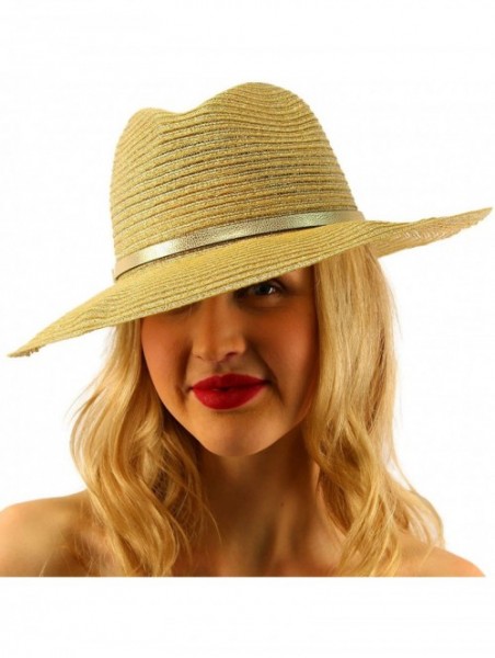 Fedoras Summer Metallic Light Airy Fedora Panama Derby Beach Pool Sun Hat - Gold - C117XQ87I5K $25.38