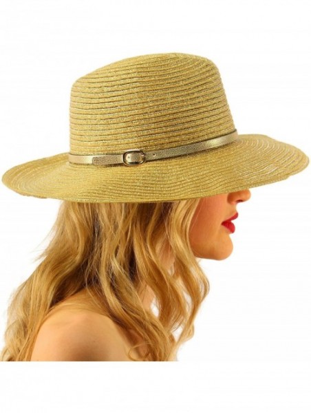 Fedoras Summer Metallic Light Airy Fedora Panama Derby Beach Pool Sun Hat - Gold - C117XQ87I5K $25.38