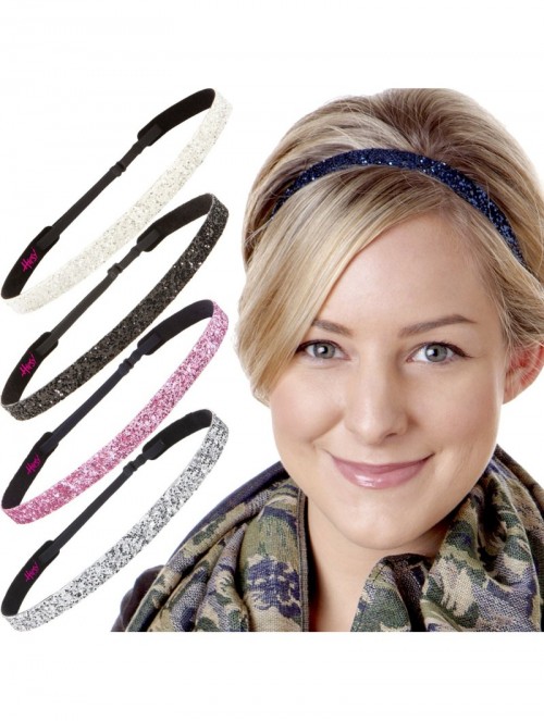 Headbands 5pk Women's Adjustable NO SLIP Skinny Bling Glitter Headband Multi Gift Pack (Silver/Navy/L. Pink/Black/White) - CM...