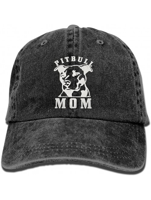 Baseball Caps Proud Pitbull Mom Hipster Unisex Denim Jeans Adjustable Baseball Hat Hip-Hop Cap Gift for Women - Black - CV180...