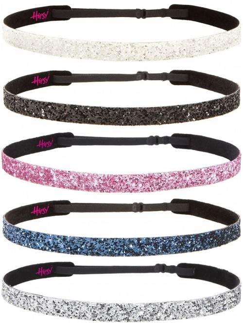 Headbands 5pk Women's Adjustable NO SLIP Skinny Bling Glitter Headband Multi Gift Pack (Silver/Navy/L. Pink/Black/White) - CM...