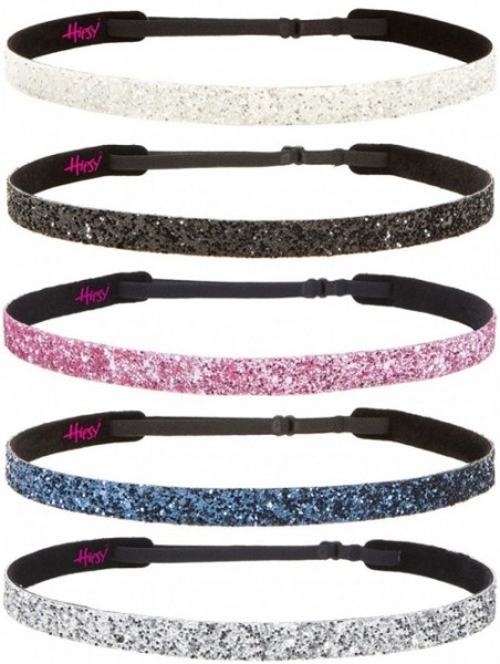 Headbands 5pk Women's Adjustable NO SLIP Skinny Bling Glitter Headband Multi Gift Pack (Silver/Navy/L. Pink/Black/White) - CM...