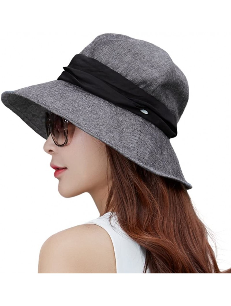 Sun Hats Womens UPF50+ Summer Sunhat Bucket Packable Wide Brim Hats w/Chin Cord - 89334_black - CL17YQH9SSI $23.23