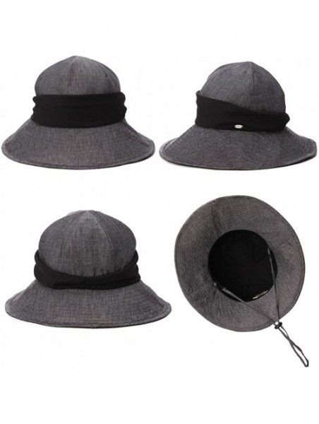 Sun Hats Womens UPF50+ Summer Sunhat Bucket Packable Wide Brim Hats w/Chin Cord - 89334_black - CL17YQH9SSI $23.23