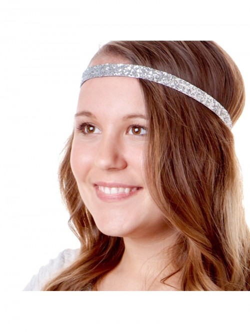 Headbands 5pk Women's Adjustable NO SLIP Skinny Bling Glitter Headband Multi Gift Pack (Silver/Navy/L. Pink/Black/White) - CM...