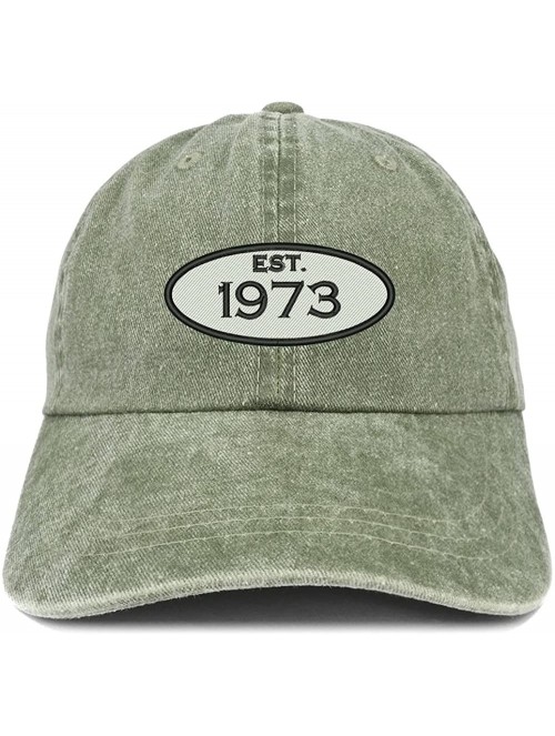 Baseball Caps Established 1973 Embroidered 47th Birthday Gift Pigment Dyed Washed Cotton Cap - Olive - CT180MZIMWI $27.07