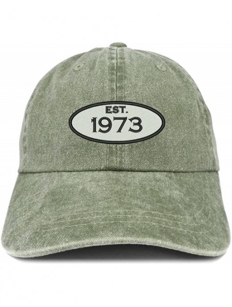 Baseball Caps Established 1973 Embroidered 47th Birthday Gift Pigment Dyed Washed Cotton Cap - Olive - CT180MZIMWI $27.07