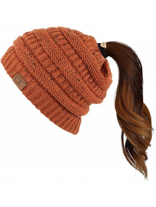 Skullies & Beanies Ribbed Confetti Knit Beanie Tail Hat for Adult Bundle Hair Tie (MB-33) - Rust - C618LY05MGZ $18.84