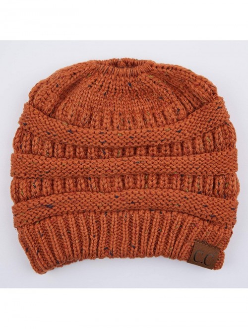 Skullies & Beanies Ribbed Confetti Knit Beanie Tail Hat for Adult Bundle Hair Tie (MB-33) - Rust - C618LY05MGZ $18.84