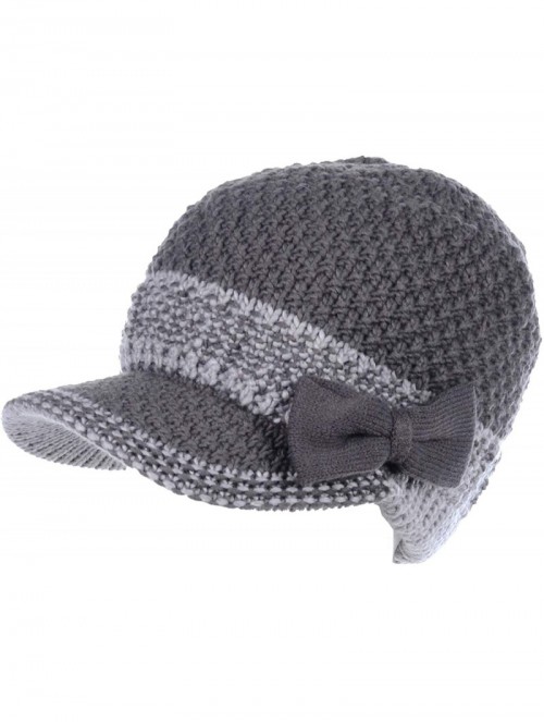 Skullies & Beanies Winter Fashion Knit Cap Hat for Women- Peaked Visor Beanie- Warm Fleece Lined-Many Styles - Charcoal - CX1...