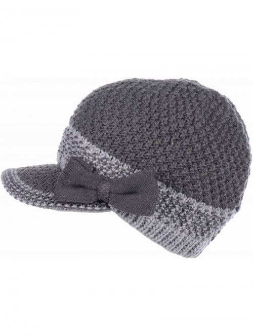 Skullies & Beanies Winter Fashion Knit Cap Hat for Women- Peaked Visor Beanie- Warm Fleece Lined-Many Styles - Charcoal - CX1...