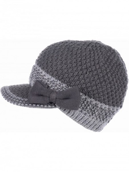 Skullies & Beanies Winter Fashion Knit Cap Hat for Women- Peaked Visor Beanie- Warm Fleece Lined-Many Styles - Charcoal - CX1...