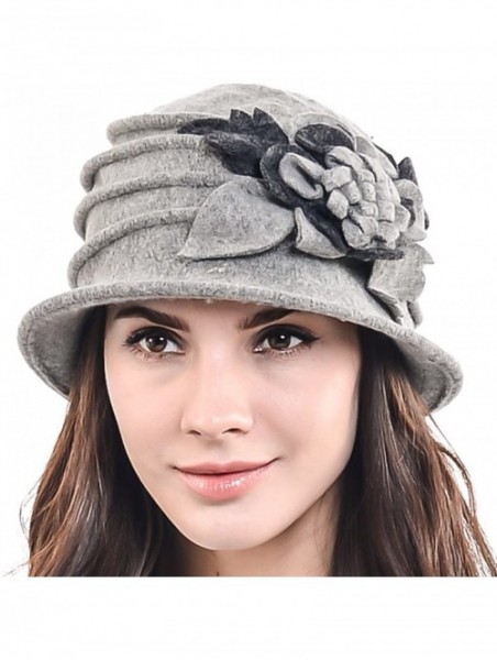 Bucket Hats Women's Elegant Flower Wool Cloche Bucket Ridgy Bowler Hat 09-co20 - Light Gray - CT125YOO3HJ $35.48