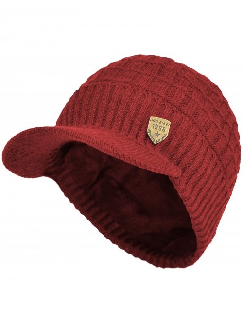 Skullies & Beanies Daily Knit Visor Brim Beanie Hat Fleece Lined Skull Ski Cap - Red-sv - CB187IUCWIN $25.56