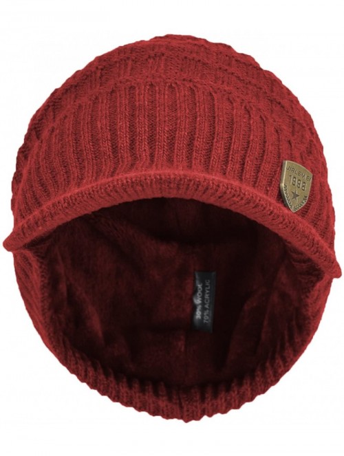 Skullies & Beanies Daily Knit Visor Brim Beanie Hat Fleece Lined Skull Ski Cap - Red-sv - CB187IUCWIN $25.56