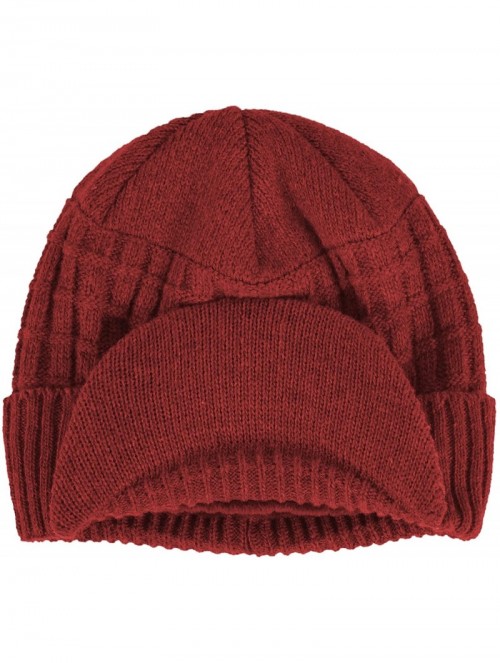 Skullies & Beanies Daily Knit Visor Brim Beanie Hat Fleece Lined Skull Ski Cap - Red-sv - CB187IUCWIN $25.56