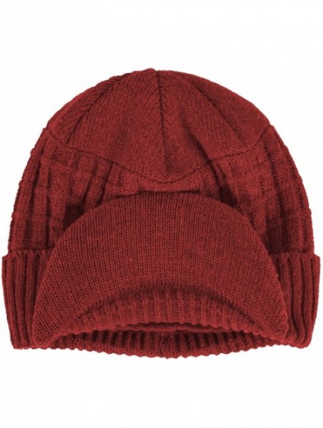 Skullies & Beanies Daily Knit Visor Brim Beanie Hat Fleece Lined Skull Ski Cap - Red-sv - CB187IUCWIN $25.56