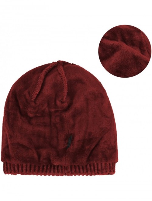 Skullies & Beanies Daily Knit Visor Brim Beanie Hat Fleece Lined Skull Ski Cap - Red-sv - CB187IUCWIN $25.56