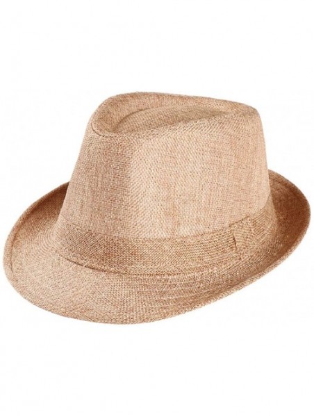 Fedoras Unisex Fashion Fedora Beach Sun hat Straw Panama Sunhat Short Brim Beach Summer Hat Cuban Trilby - C---khaki - CR18RZ...