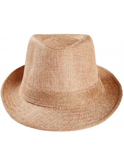 Fedoras Unisex Fashion Fedora Beach Sun hat Straw Panama Sunhat Short Brim Beach Summer Hat Cuban Trilby - C---khaki - CR18RZ...