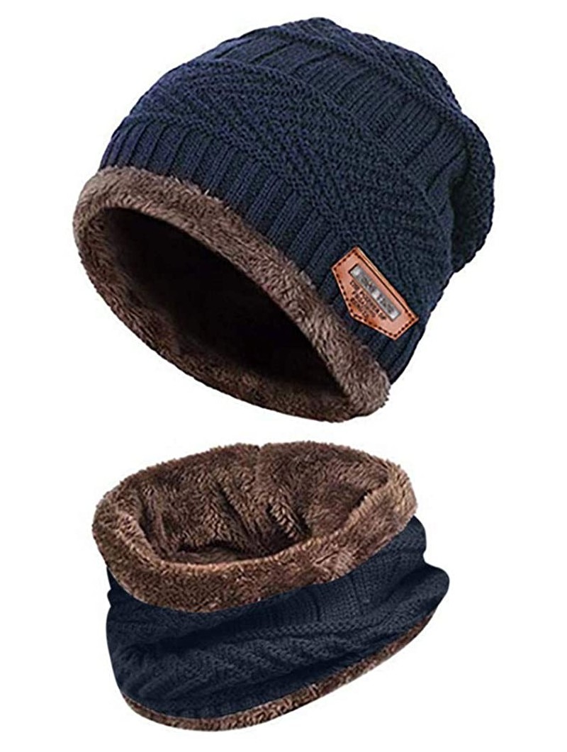 Rain Hats Two-Piece Knit Windproof Cap Winter Beanie Hat Scarf Set Warm Thicking Hat Skull Caps for Men Women Fashion - CW193...