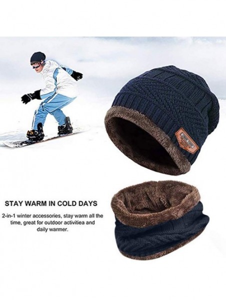 Rain Hats Two-Piece Knit Windproof Cap Winter Beanie Hat Scarf Set Warm Thicking Hat Skull Caps for Men Women Fashion - CW193...