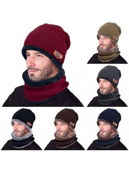 Rain Hats Two-Piece Knit Windproof Cap Winter Beanie Hat Scarf Set Warm Thicking Hat Skull Caps for Men Women Fashion - CW193...