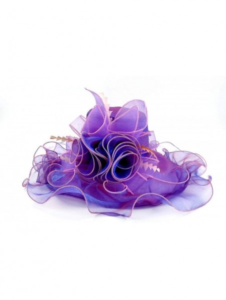 Sun Hats Women Organza Kentucky Derby Hat Tea Party Hat Women Church Hats Women Ruffles Wedding Hat - Type 1 - Purple - CZ18Q...