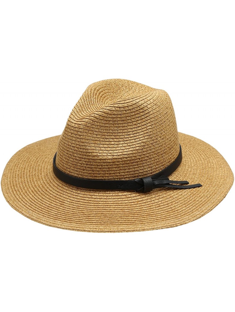 Fedoras Women's Braid Straw Wide Brim Fedora Hat UPF 50+ w/Adjustable Drawstring - F2252 - Brown - CG12E6G0M67 $15.98