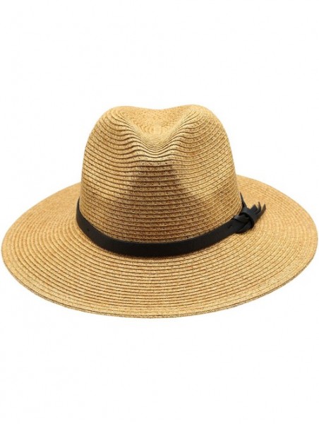 Fedoras Women's Braid Straw Wide Brim Fedora Hat UPF 50+ w/Adjustable Drawstring - F2252 - Brown - CG12E6G0M67 $15.98