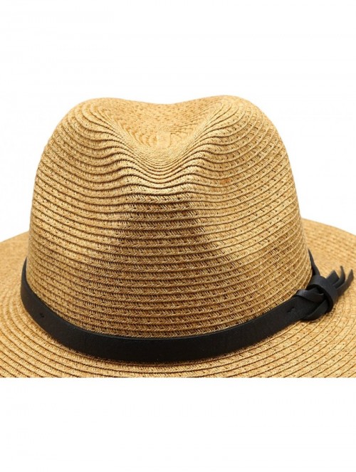 Fedoras Women's Braid Straw Wide Brim Fedora Hat UPF 50+ w/Adjustable Drawstring - F2252 - Brown - CG12E6G0M67 $15.98