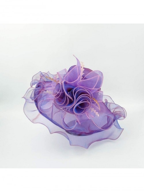 Sun Hats Women Organza Kentucky Derby Hat Tea Party Hat Women Church Hats Women Ruffles Wedding Hat - Type 1 - Purple - CZ18Q...