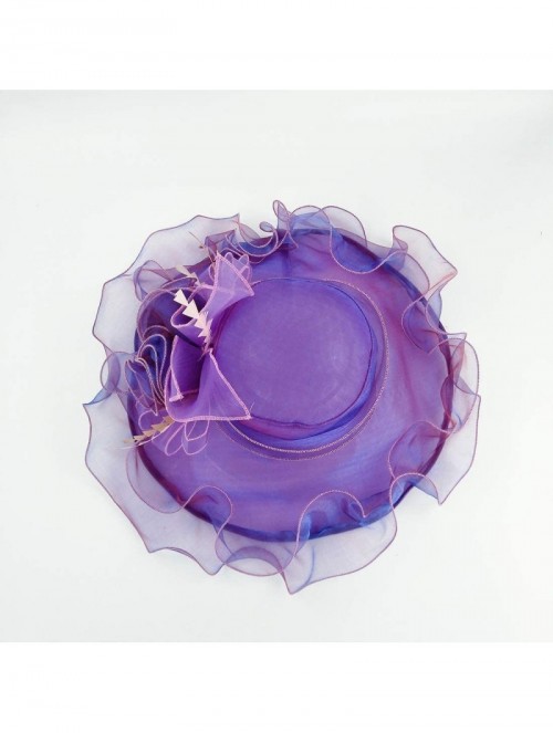 Sun Hats Women Organza Kentucky Derby Hat Tea Party Hat Women Church Hats Women Ruffles Wedding Hat - Type 1 - Purple - CZ18Q...