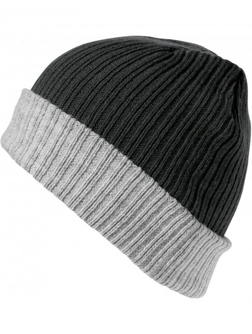 Skullies & Beanies Winter Essentials Double Layer Knitted Hat - Black/Gray - CE12MZD7KJ2 $10.75