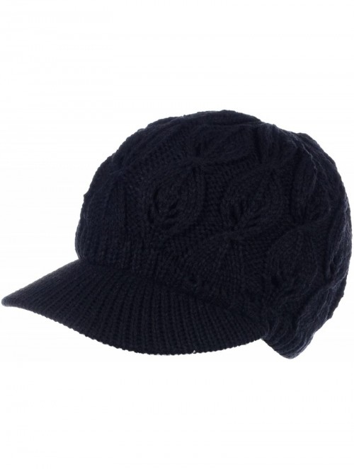 Skullies & Beanies Winter Fashion Knit Cap Hat for Women- Peaked Visor Beanie- Warm Fleece Lined-Many Styles - Black Oval - C...