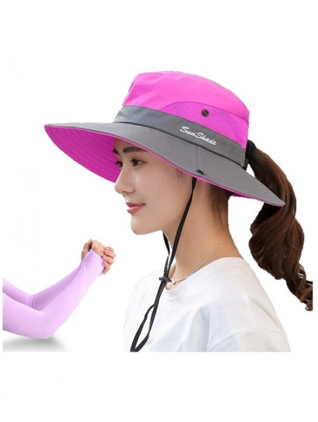 Sun Hats Women's Summer Sun UV Protection Hat Foldable Wide Brim Boonie Hats with Ponytail Hole - Purple - CK18SZ0E2AT $11.49