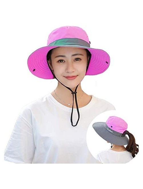 Sun Hats Women's Summer Sun UV Protection Hat Foldable Wide Brim Boonie Hats with Ponytail Hole - Purple - CK18SZ0E2AT $11.49