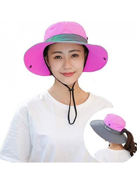 Sun Hats Women's Summer Sun UV Protection Hat Foldable Wide Brim Boonie Hats with Ponytail Hole - Purple - CK18SZ0E2AT $11.49