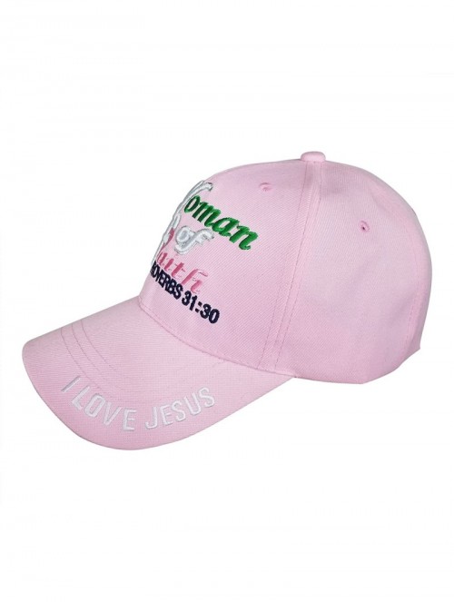 Baseball Caps Woman of Faith - I Love Jesus Adjustable Women's Baseball Cap (Proverbs 31-30) - Pink - C01832HDWIX $22.38